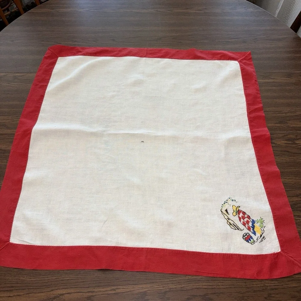 Vintage Mexicana Embroidered Linen Topper Napkin Set Guests Cactus Decor